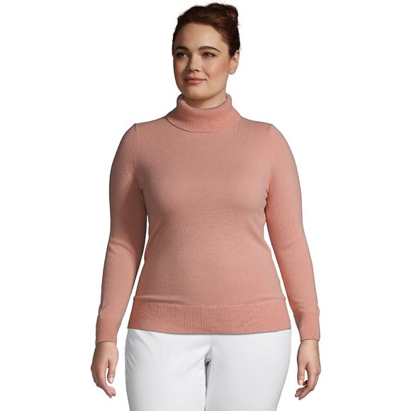 Lands' End Sweaters - Womens Pure 100% Cashmere Sweater Turtleneck Peach Blush Pink Plus Size 1X 16 18